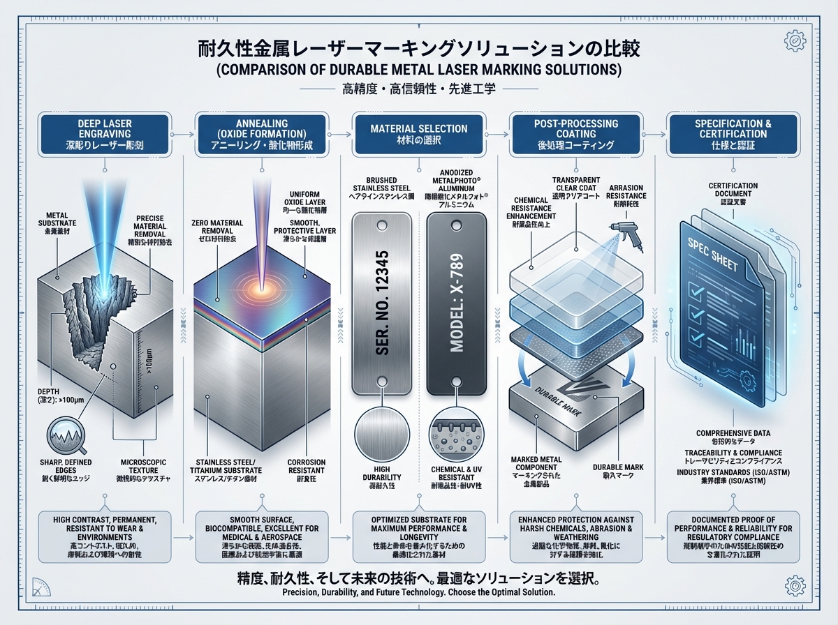 耐久性の高いレーザーマーキング対策ソリューションの比較図