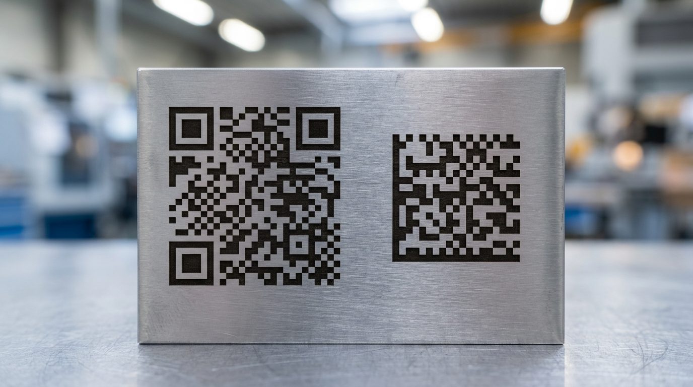 金属板に刻印したQRコードとDataMatrixの比較サンプル