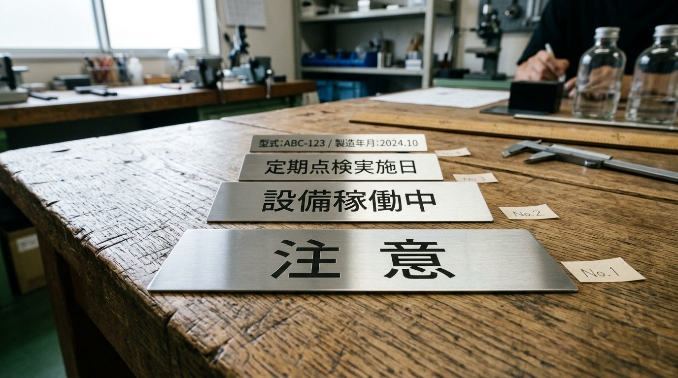 視認距離に応じた文字サイズの違いを比較した銘板サンプル